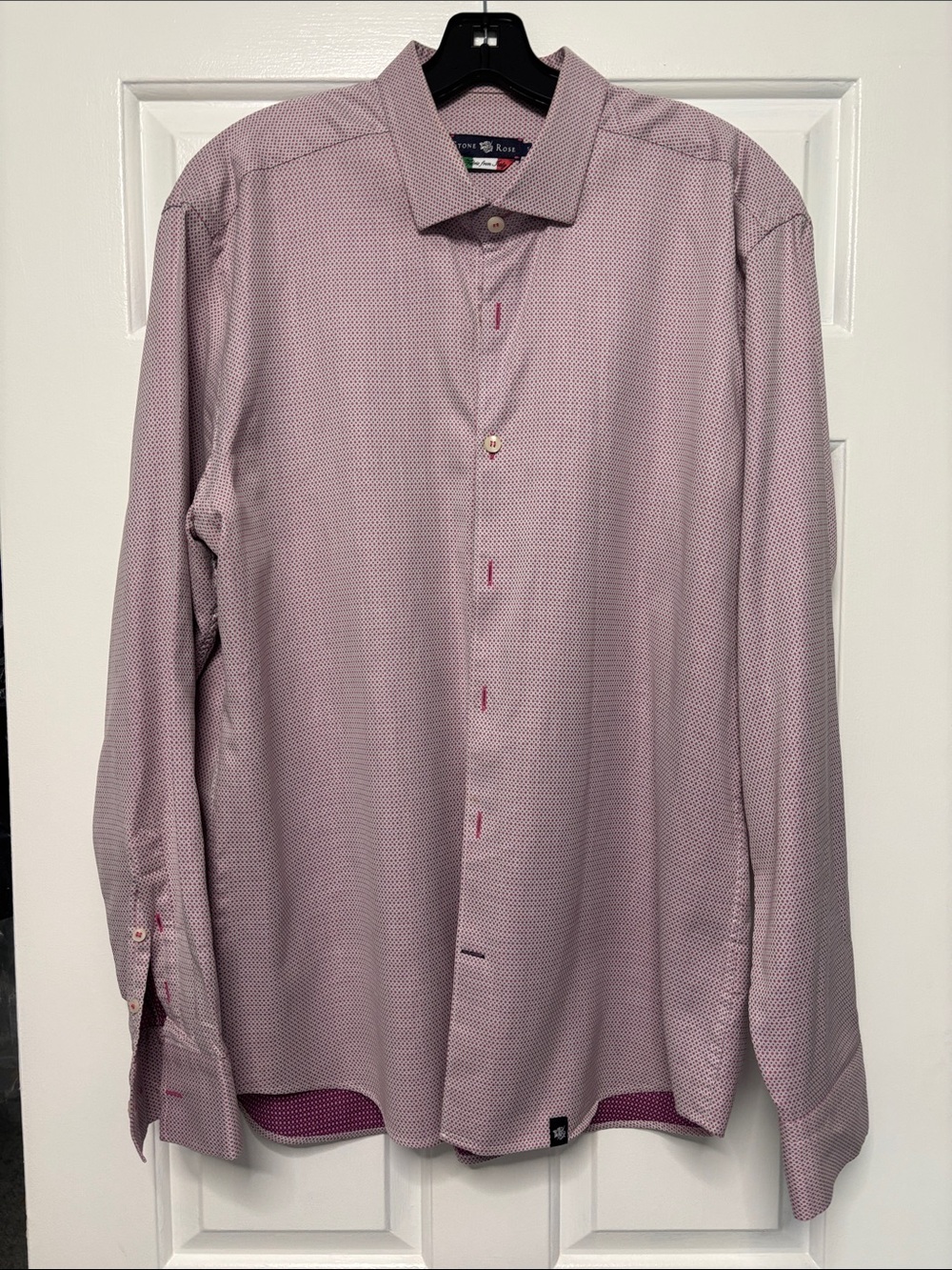 Stone Rose Men’s Size 5 Pink Micro Print L/S Button Down Shirt - Italy